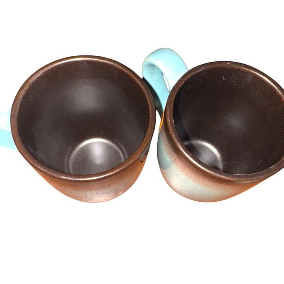 Set Of 2 Ohome Stoneware Gradient Blue & Brown 12 Oz Coffee Tea Mugs Dishwasher - Picture 1 of 6